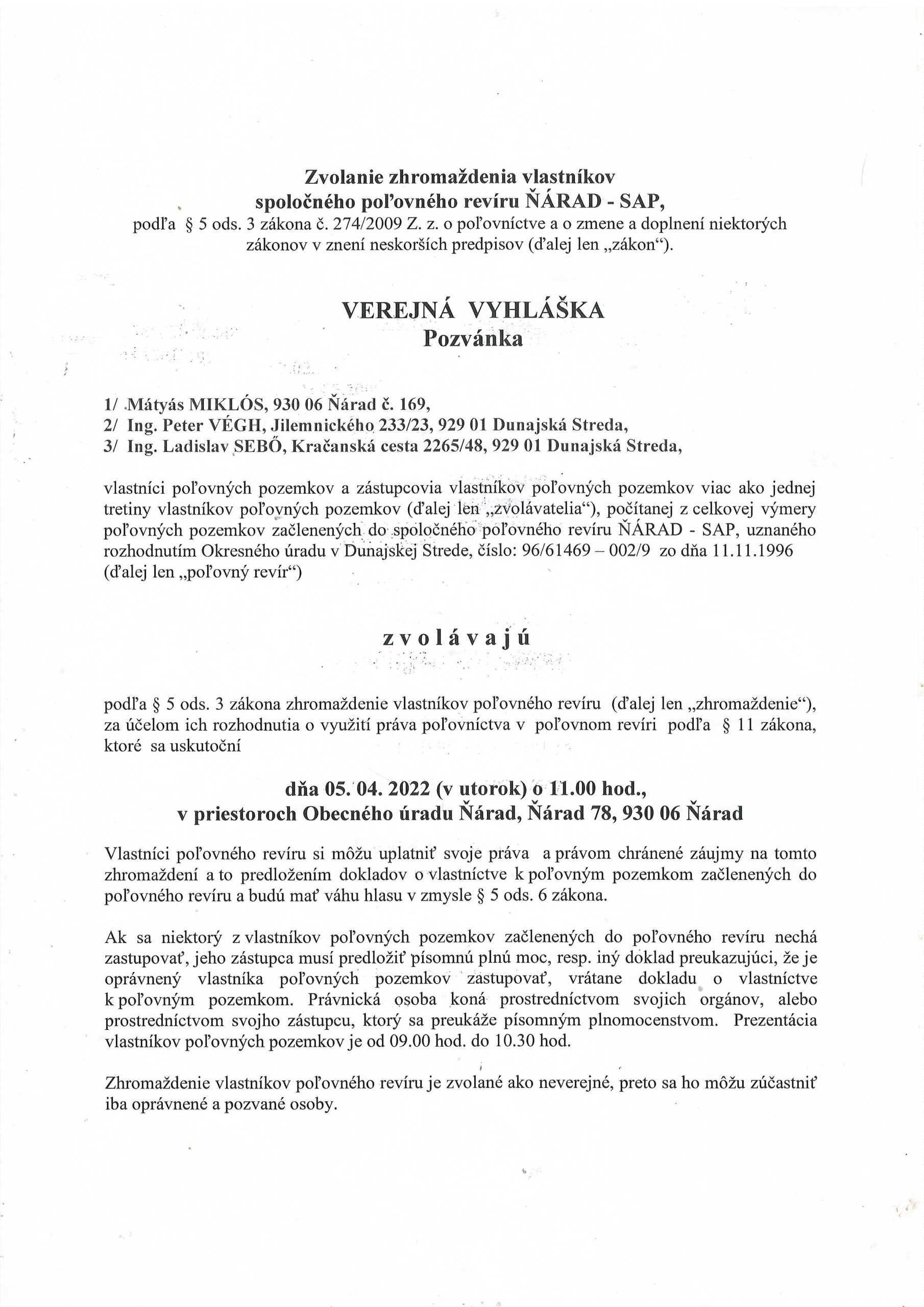 Verejná vyhláška strana 1