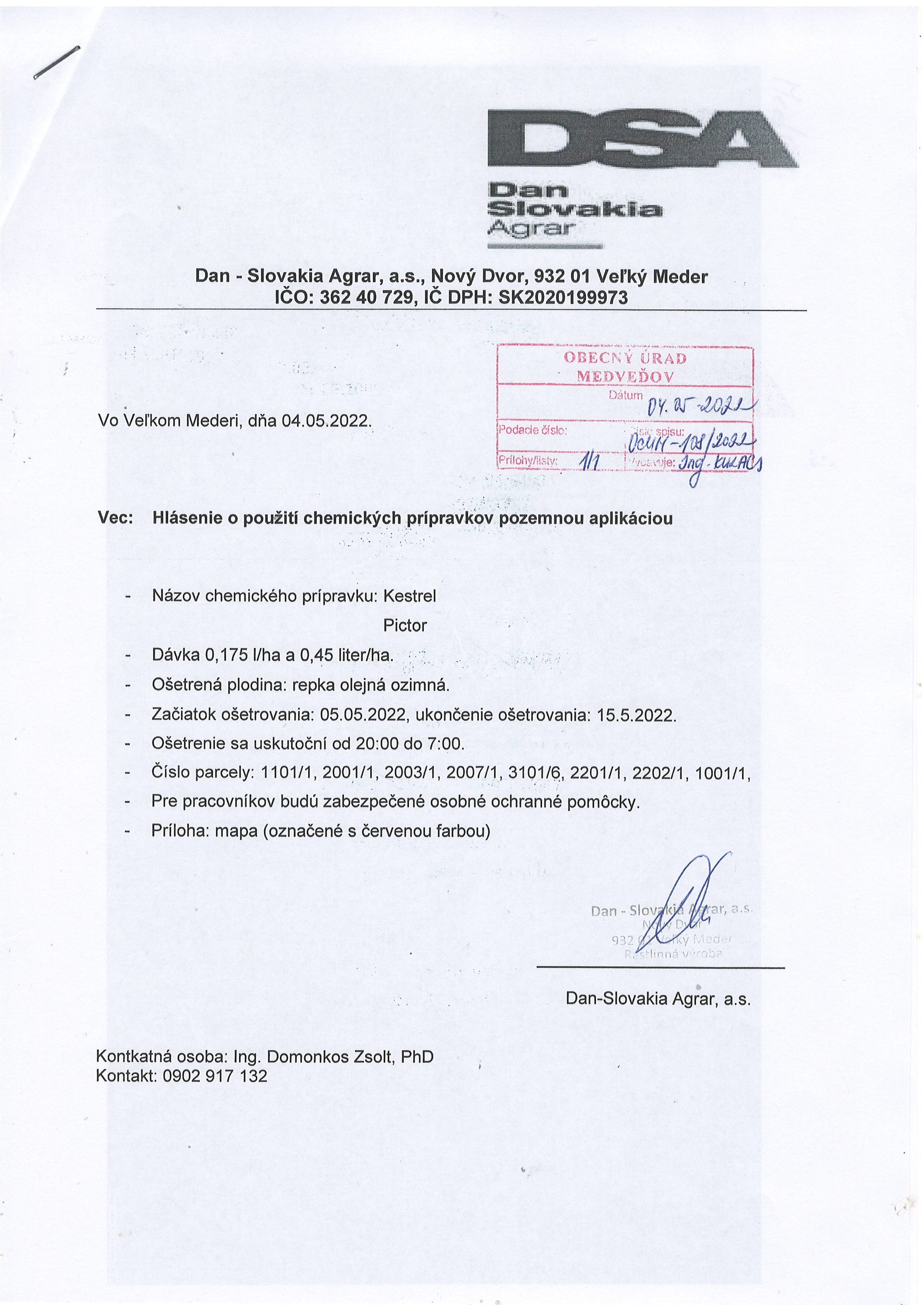 Hlásenie o použití chemických prípravkov pozemnou aplikáciou strana 1